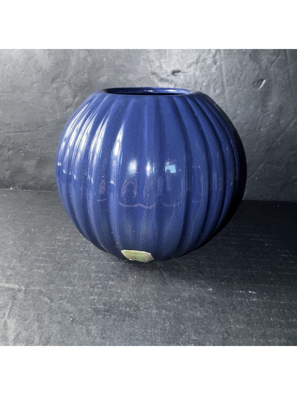Vintage Haeger USA Cobalt Blue Ribbed Planter Vase Garden House Pottery 6”
